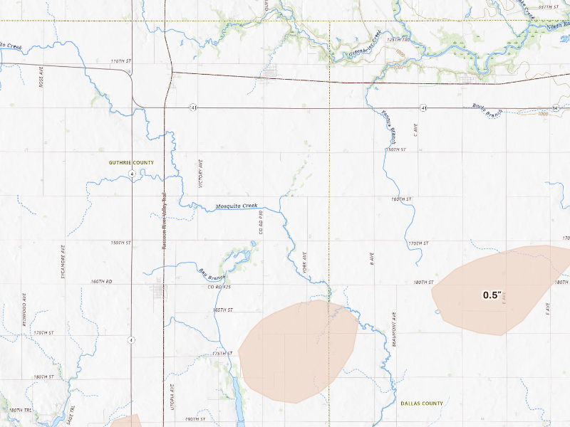 Radar-estimated hail-size map of the storm over Jamaica, IA