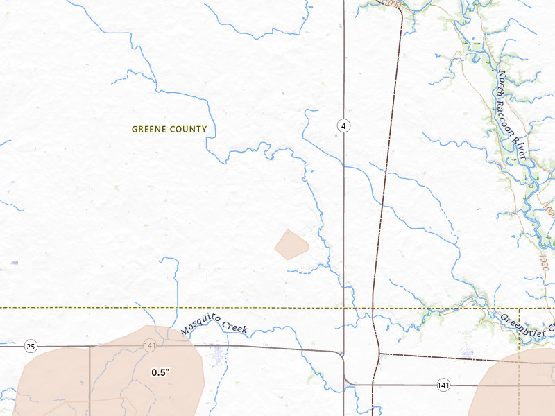 Radar-estimated hail-size map of the storm over Jefferson, IA on May 15, 2026