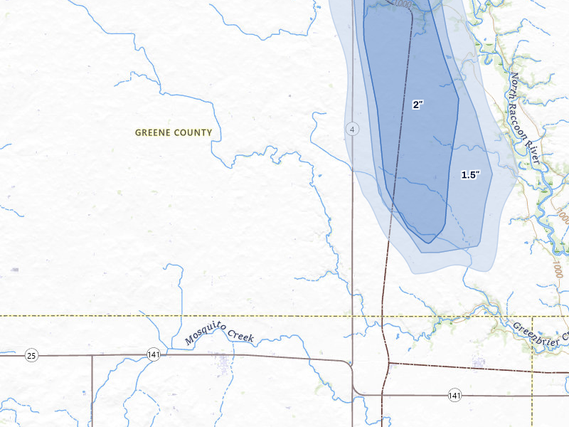 NEXRAD radar-signature map of the hail storm over Jefferson, IA on Jun 1, 2026