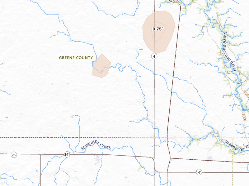 Radar-estimated hail-size map of the storm over Jefferson, IA on Jun 28, 2026