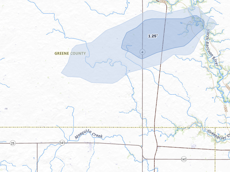 NEXRAD radar-signature map of the hail storm over Jefferson, IA on Jun 28, 2026