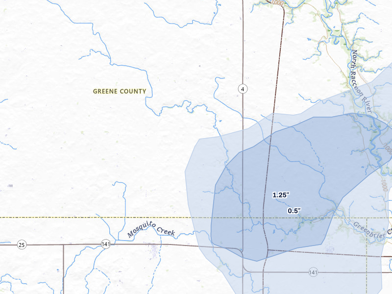 NEXRAD radar-signature map of the hail storm over Jefferson, IA on Jul 3, 2026
