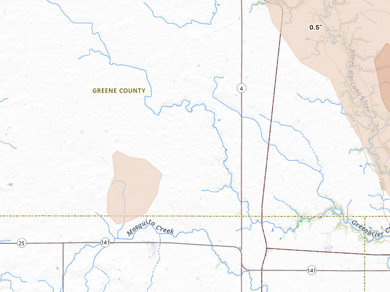 Radar-estimated hail-size map of the storm over Jefferson, IA on Jul 20, 2026
