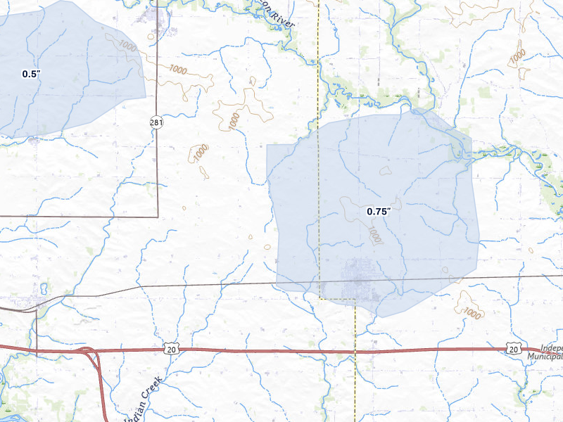 NEXRAD radar-signature map of the hail storm over Jesup, IA on Jun 28, 2026