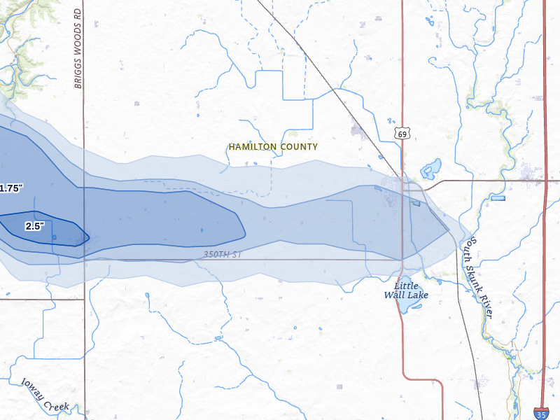 NEXRAD radar-signature map of the hail storm over Jewell, IA on May 15, 2026