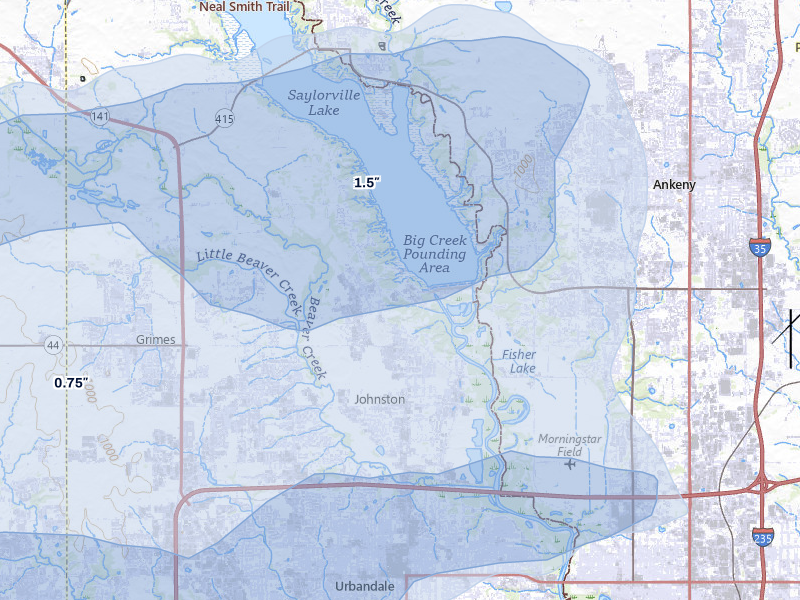 NEXRAD radar-signature map of the hail storm over Johnston, IA on Mar 30, 2026