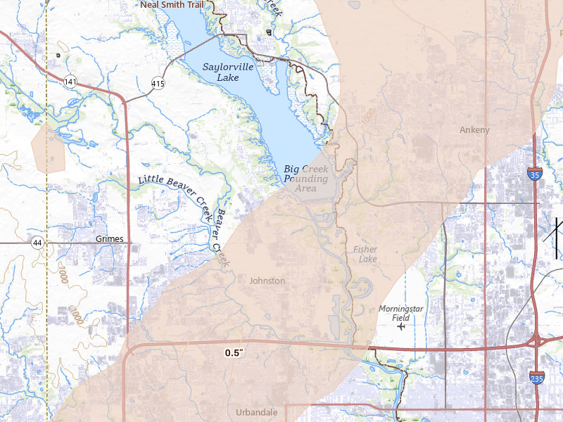 Radar-estimated hail-size map of the storm over Johnston, IA on Jun 11, 2026