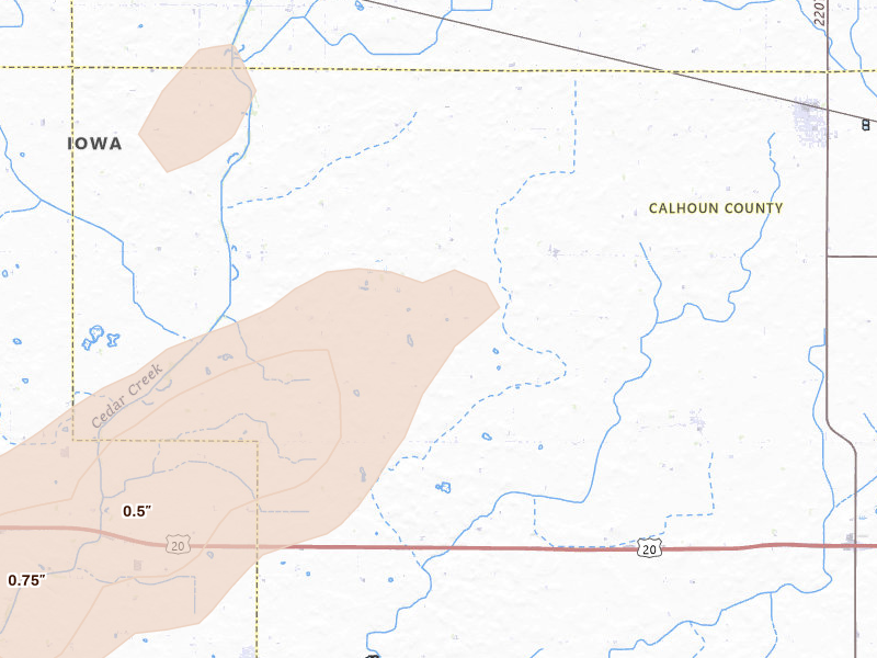 Radar-estimated hail-size map of the storm over Jolley, IA on Jun 27, 2026