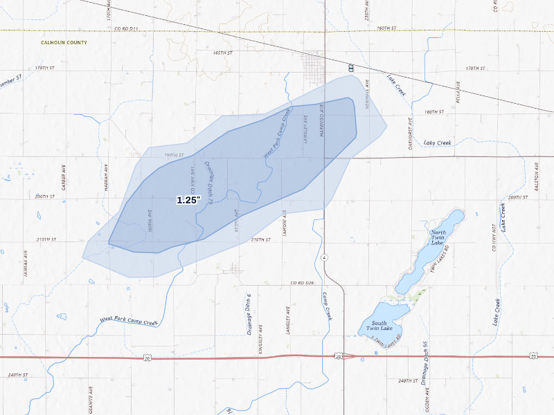 NEXRAD radar-signature map of the hail storm over Jolley, IA on Aug 12, 2026