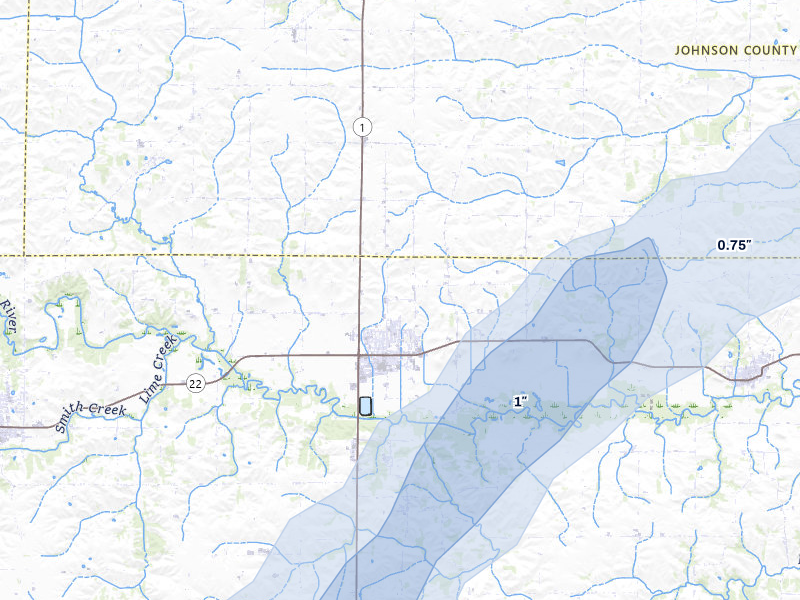 NEXRAD radar-signature map of the hail over Kalona, IA