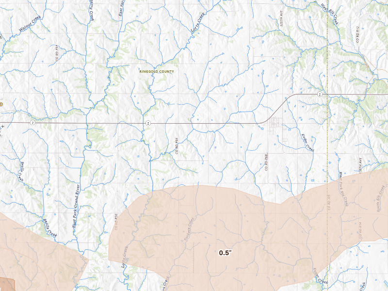 Radar-estimated hail-size map of the storm over Kellerton, IA