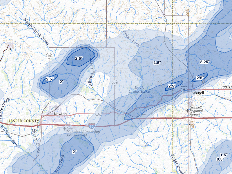 NEXRAD radar-signature map of the hail over Kellogg, IA