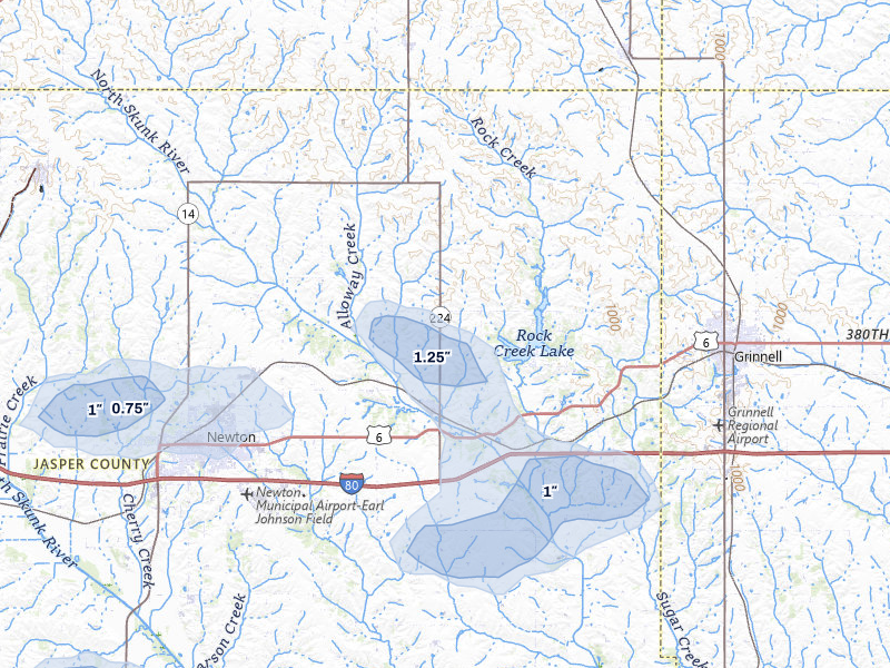 NEXRAD radar-signature map of the hail storm over Kellogg, IA on May 15, 2026