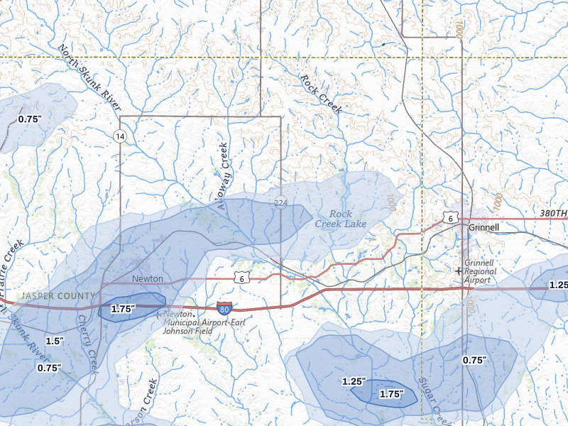NEXRAD radar-signature map of the hail storm over Kellogg, IA on Jul 3, 2026