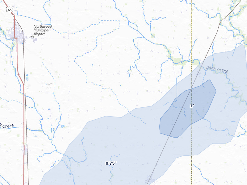 NEXRAD radar-signature map of the hail storm over Kensett, IA on May 17, 2026