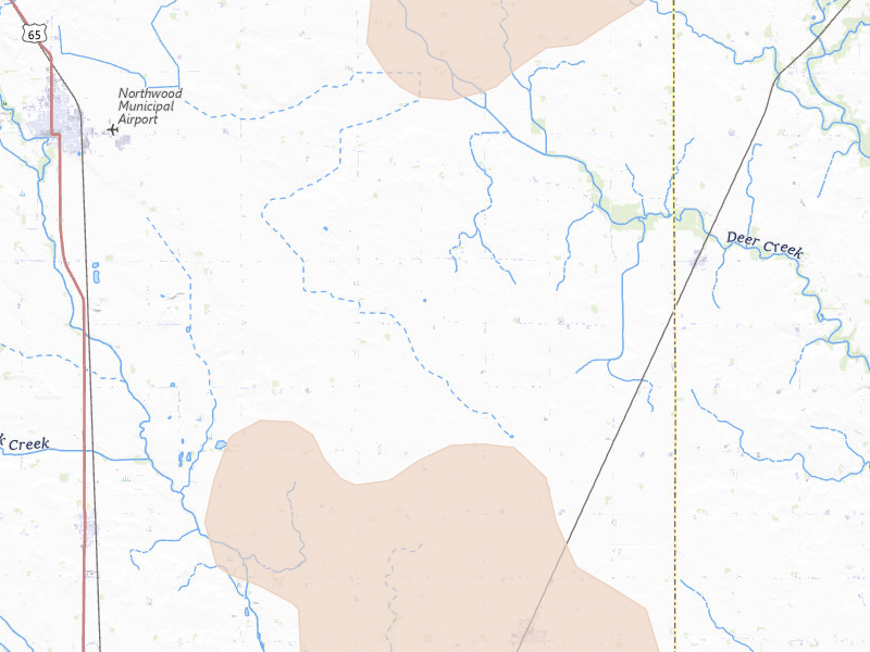 Radar-estimated hail-size map of the storm over Kensett, IA on Jul 8, 2026