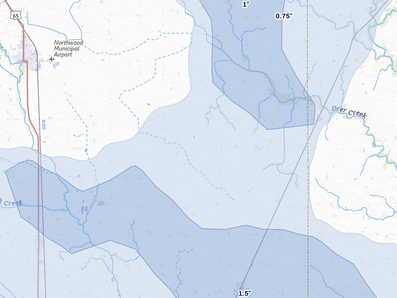NEXRAD radar-signature map of the hail storm over Kensett, IA on Jul 8, 2026