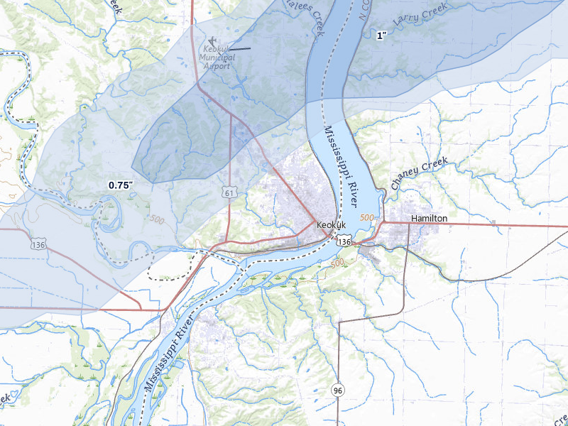 NEXRAD radar-signature map of the hail over Keokuk, IA