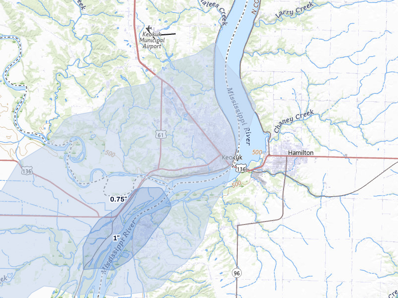 NEXRAD radar-signature map of the hail over Keokuk, IA