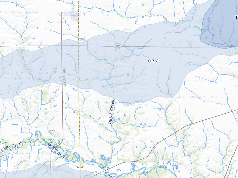 NEXRAD radar-signature map of the hail over Keota, IA