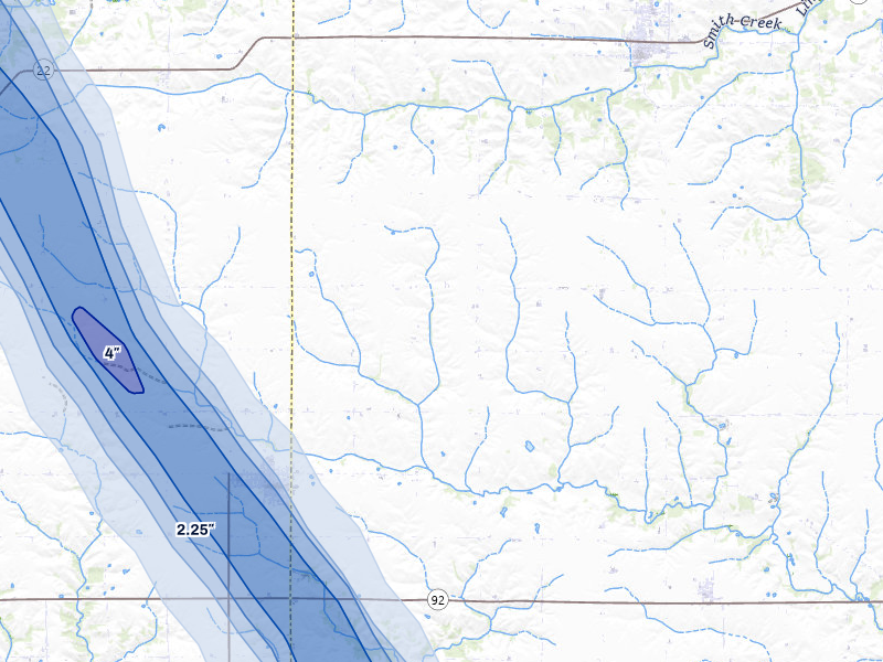 NEXRAD radar-signature map of the hail storm over Keota, IA on Aug 7, 2026