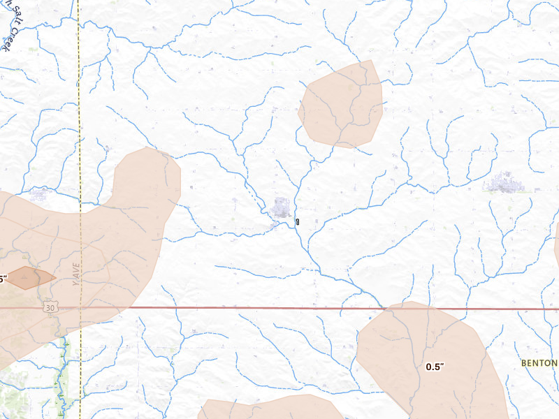 Radar-estimated hail-size map of the storm over Keystone, IA
