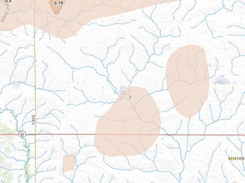 Radar-estimated hail-size map of the storm over Keystone, IA