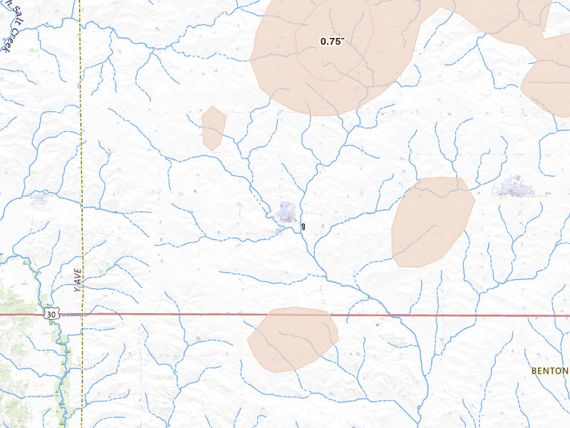 Radar-estimated hail-size map of the storm over Keystone, IA on Apr 17, 2026