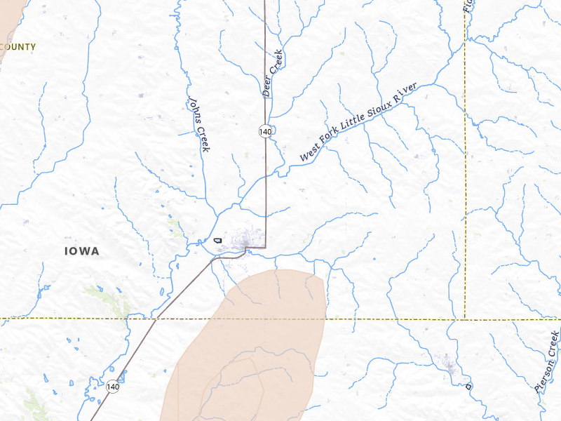 Radar-estimated hail-size map of the storm over Kingsley, IA on Jun 30, 2026