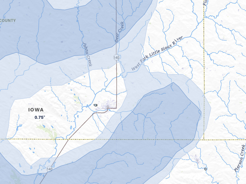 NEXRAD radar-signature map of the hail over Kingsley, IA