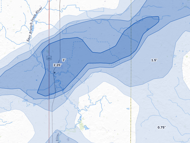 NEXRAD radar-signature map of the hail over Klemme, IA