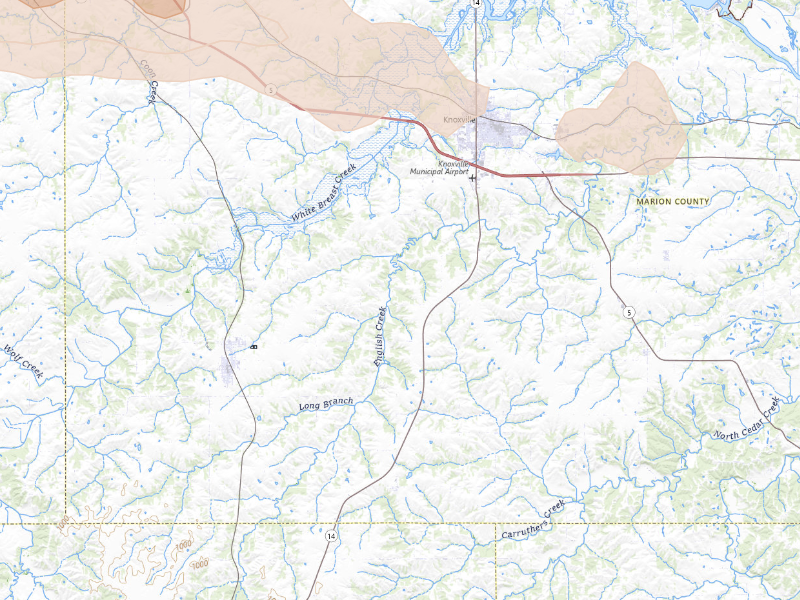 Radar-estimated hail-size map of the storm over Knoxville, IA on Sep 8, 2026