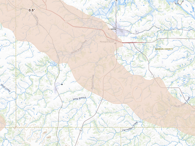 Radar-estimated hail-size map of the storm over Knoxville, IA