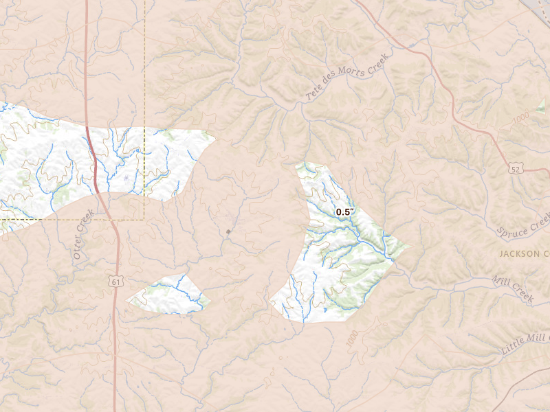 Radar-estimated hail-size map of the storm over La Motte, IA on Apr 14, 2026
