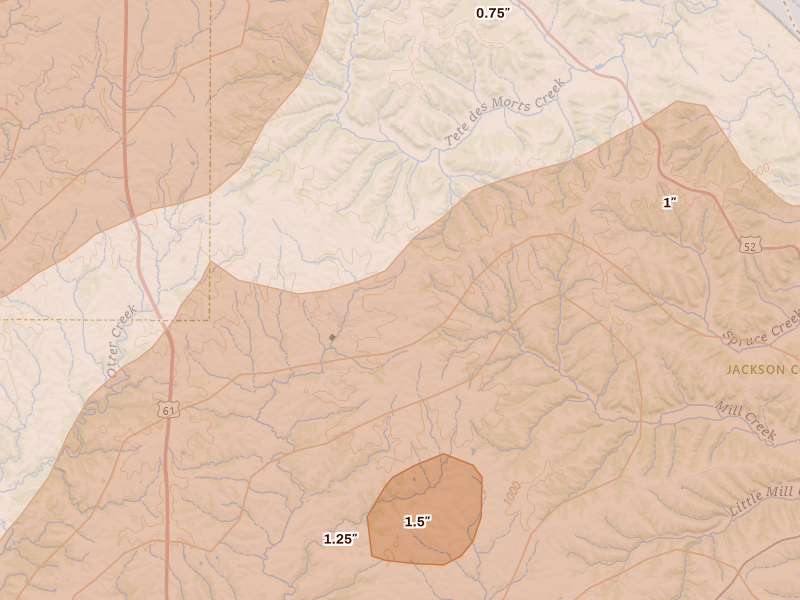 Radar-estimated hail-size map of the storm over La Motte, IA on Apr 17, 2026