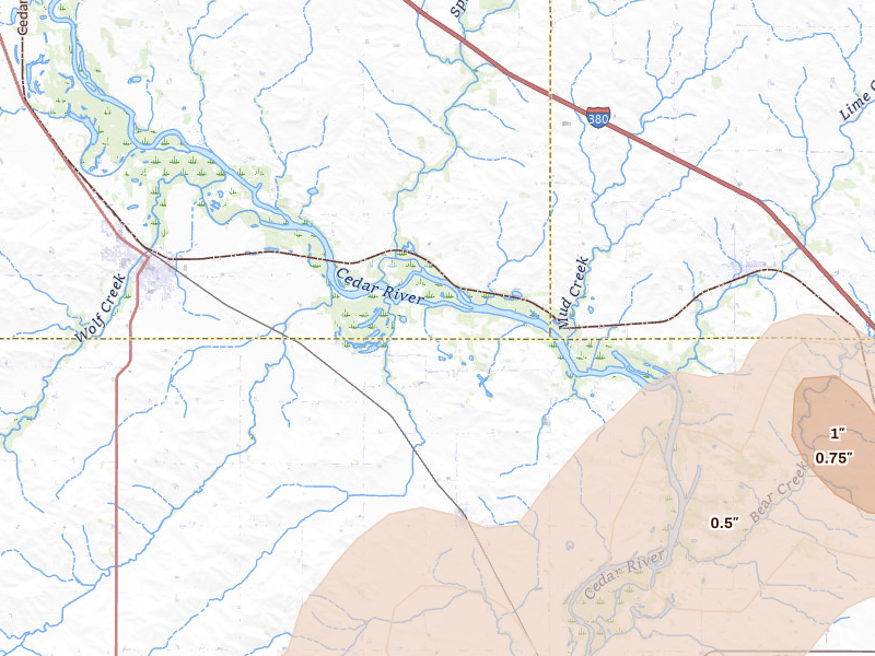 Radar-estimated hail-size map of the storm over La Porte City, IA