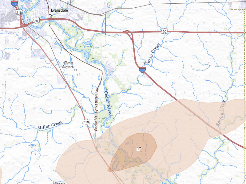 Radar-estimated hail-size map of the storm over La Porte City, IA
