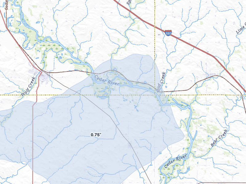 NEXRAD radar-signature map of the hail over La Porte City, IA