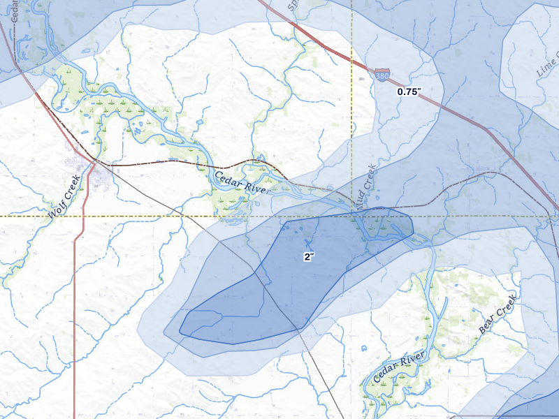 NEXRAD radar-signature map of the hail over La Porte City, IA