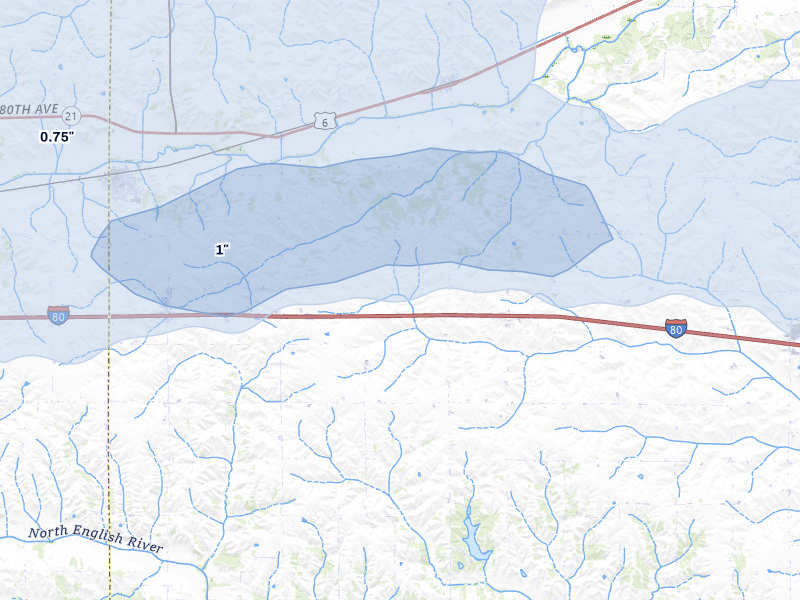 NEXRAD radar-signature map of the hail storm over Ladora, IA on Mar 30, 2026