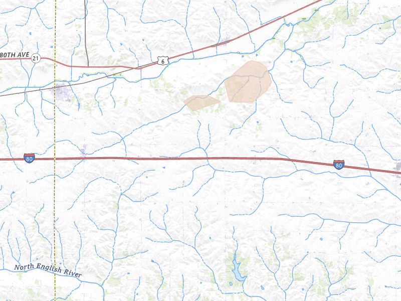 Radar-estimated hail-size map of the storm over Ladora, IA on Apr 17, 2026