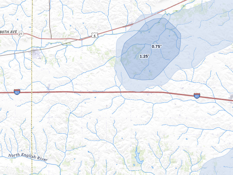 NEXRAD radar-signature map of the hail over Ladora, IA