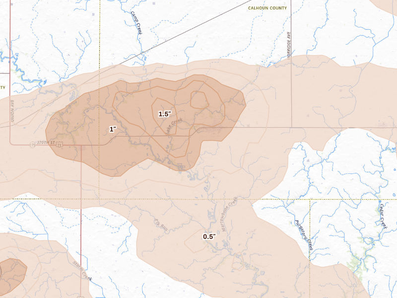 Radar-estimated hail-size map of the storm over Lake City, IA