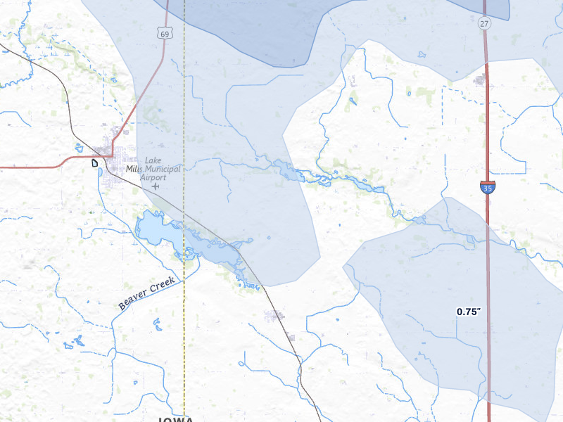 NEXRAD radar-signature map of the hail over Lake Mills, IA