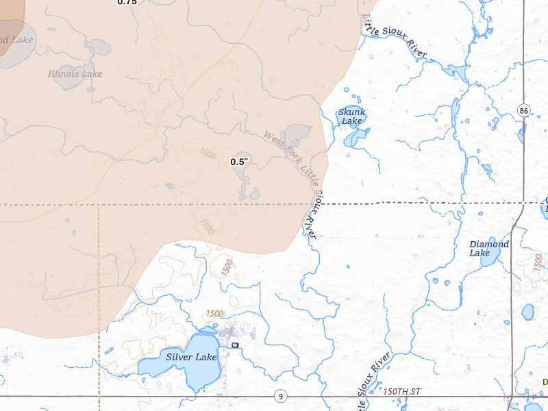 Radar-estimated hail-size map of the storm over Lake Park, IA on Jun 29, 2026