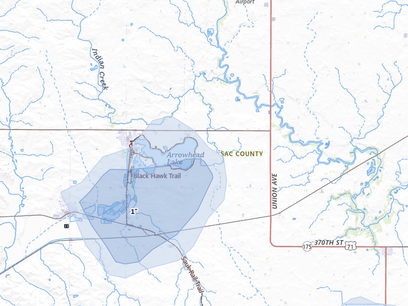 NEXRAD radar-signature map of the hail storm over Lake View, IA on Jul 3, 2026