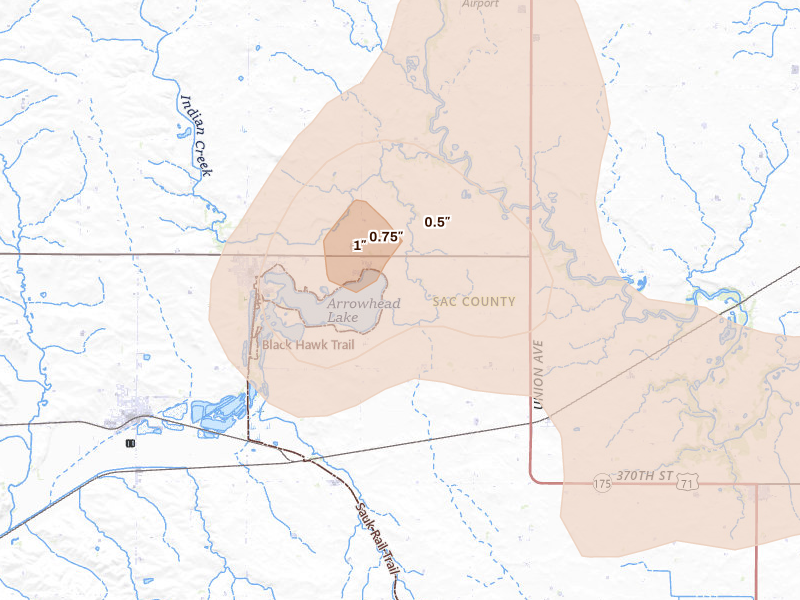 Radar-estimated hail-size map of the storm over Lake View, IA