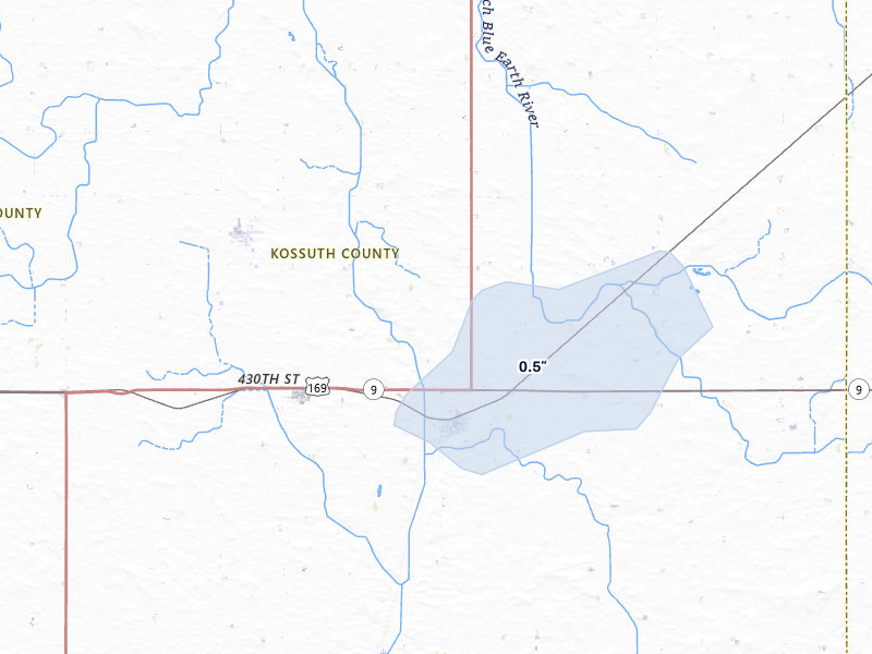 NEXRAD radar-signature map of the hail storm over Lakota, IA on Jul 1, 2026