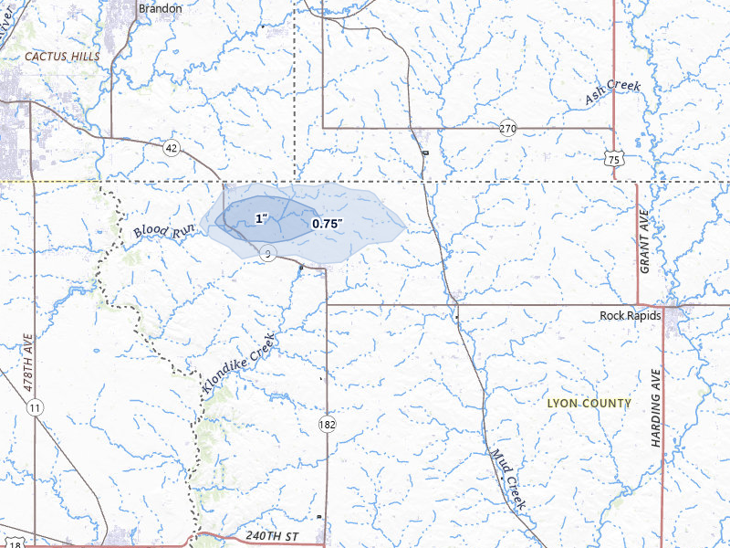 NEXRAD radar-signature map of the hail storm over Larchwood, IA on May 31, 2026