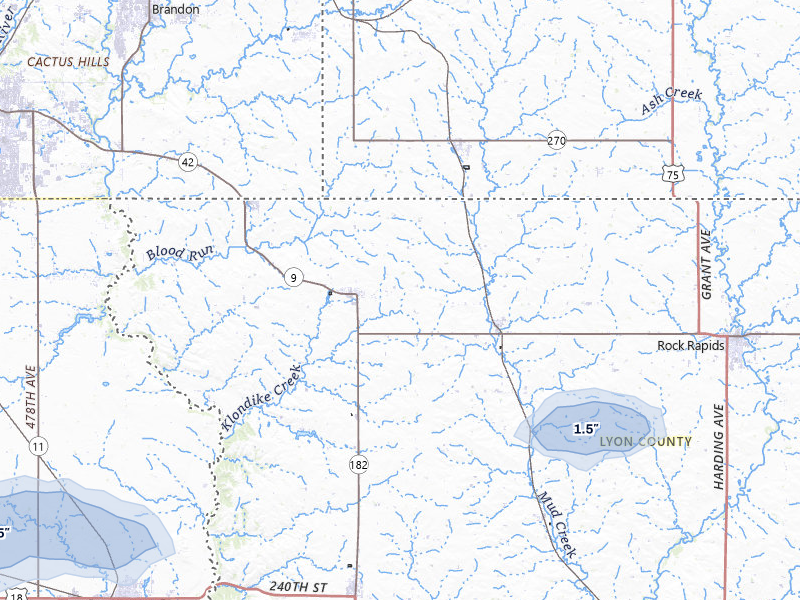 NEXRAD radar-signature map of the hail storm over Larchwood, IA on Jun 27, 2026
